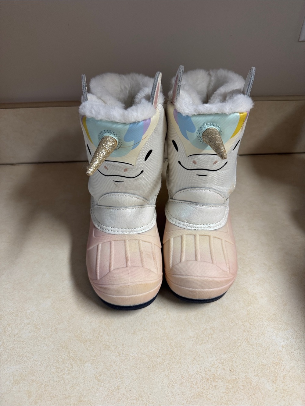 Cat & Jack Girls Unicorn Snow Boots - White, Pink, Gold
